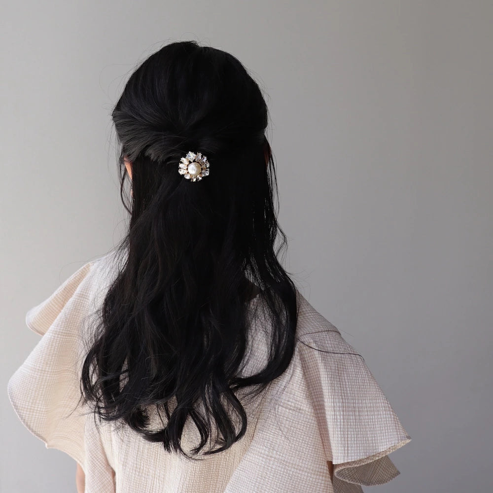 H018  pearl bijou flower hair tie