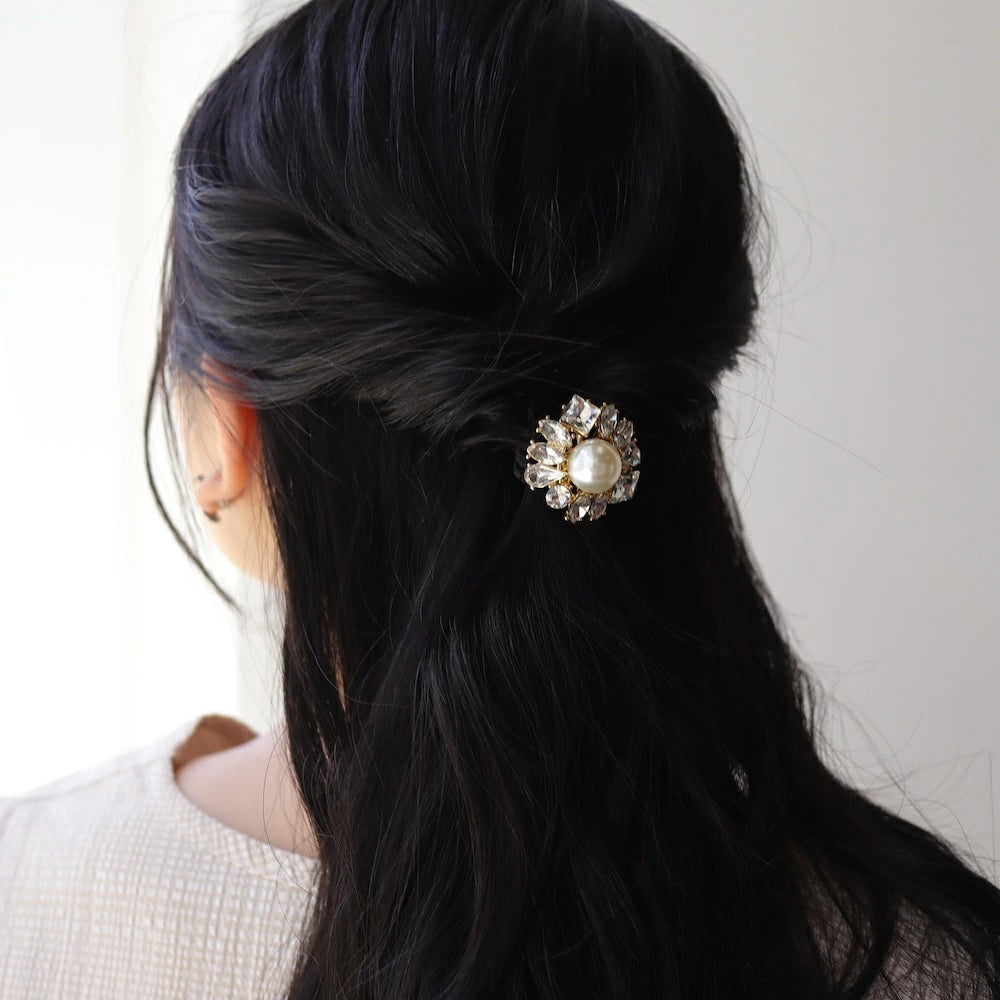 H018  pearl bijou flower hair tie