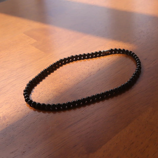 N021  stainless black beads necklace