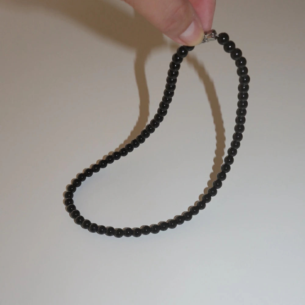 N021  stainless black beads necklace