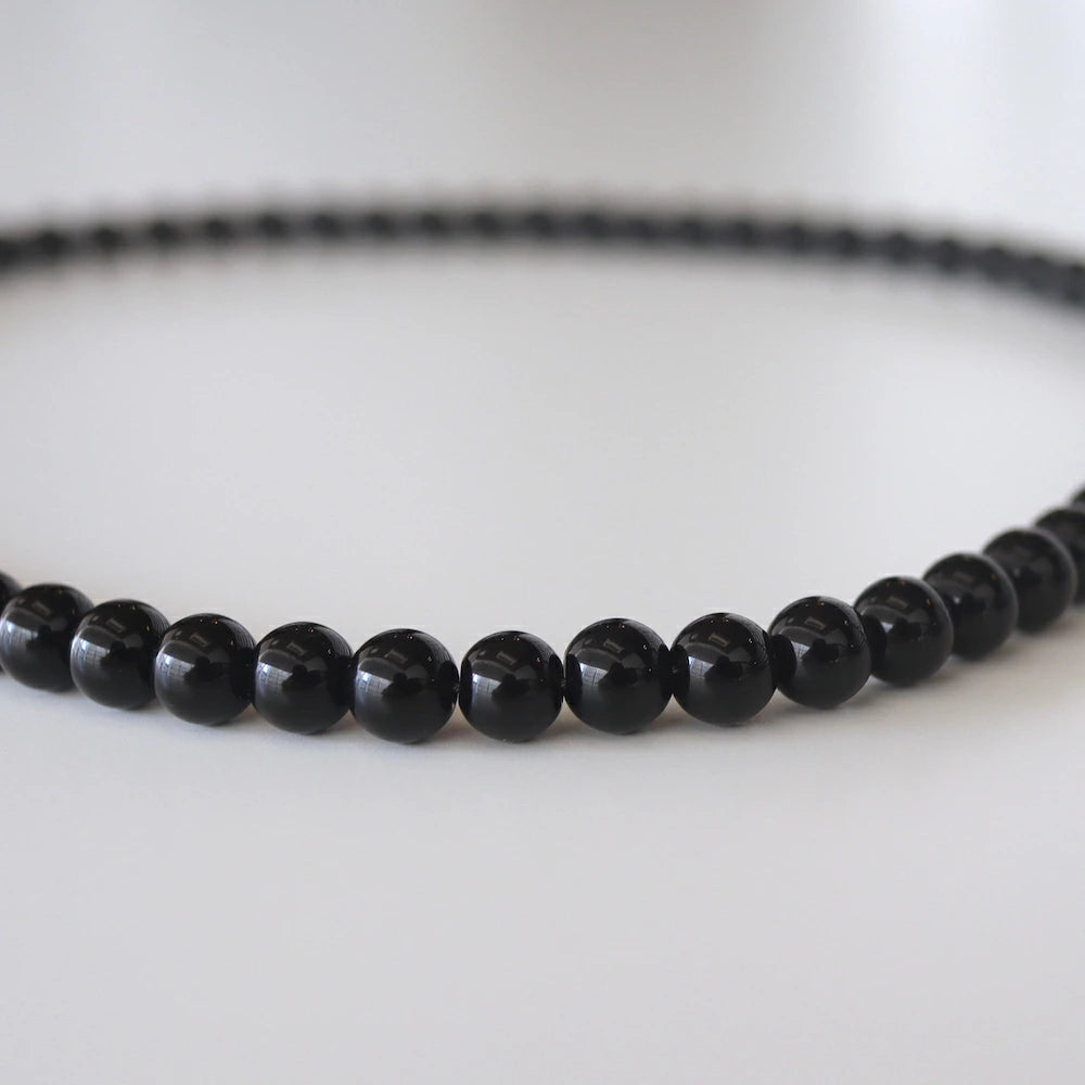 N021  stainless black beads necklace