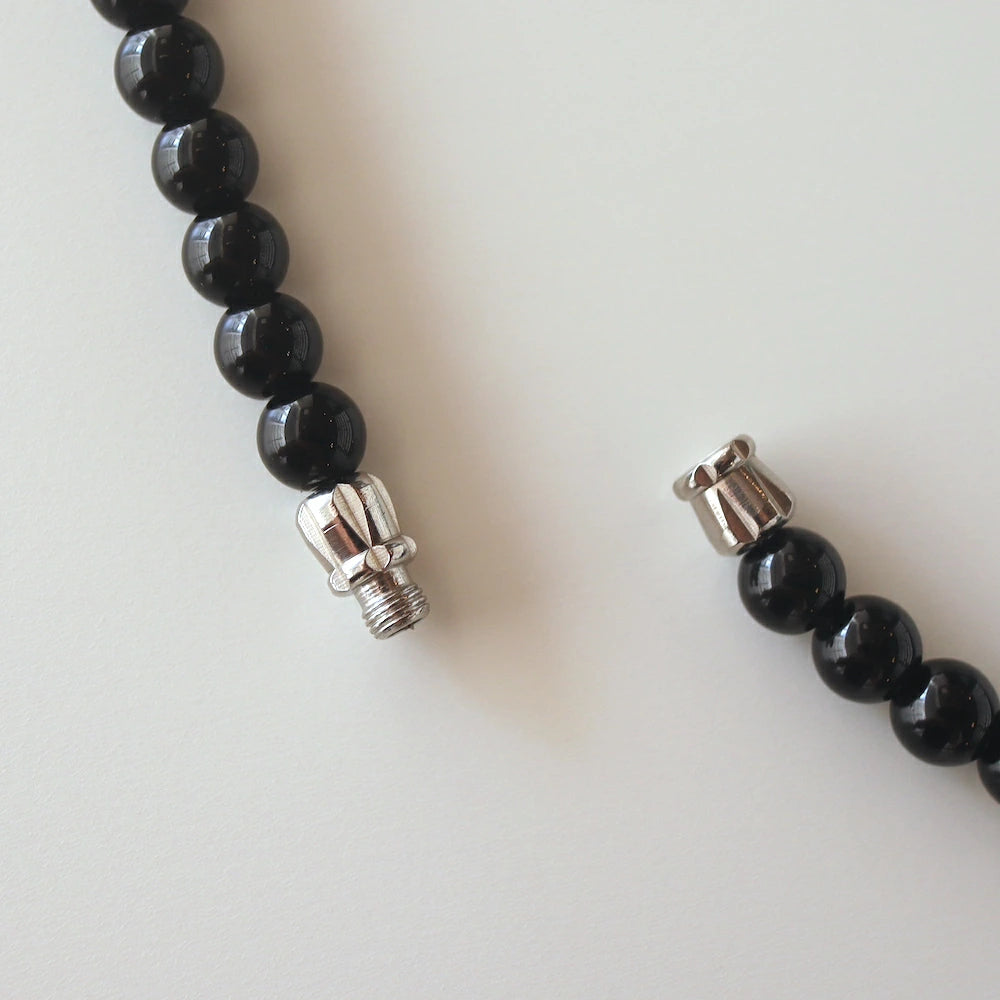 N021  stainless black beads necklace