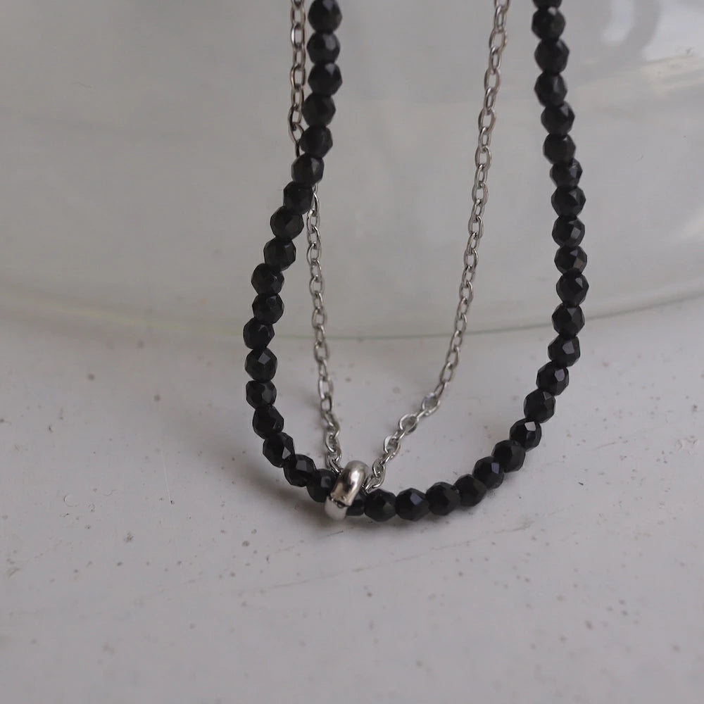 N237 stainless black beads necklace