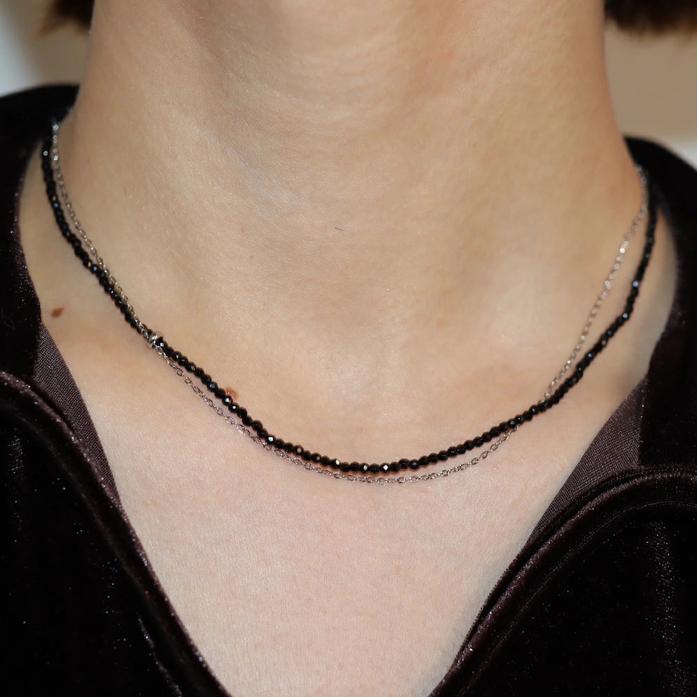 N237 stainless black beads necklace