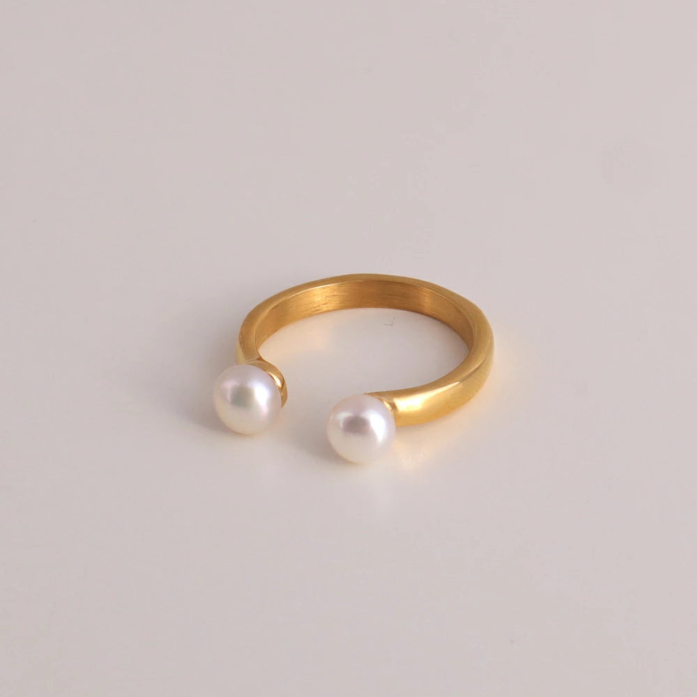 R053 stainless double pearl ring