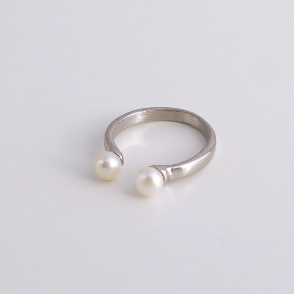 R053 stainless double pearl ring