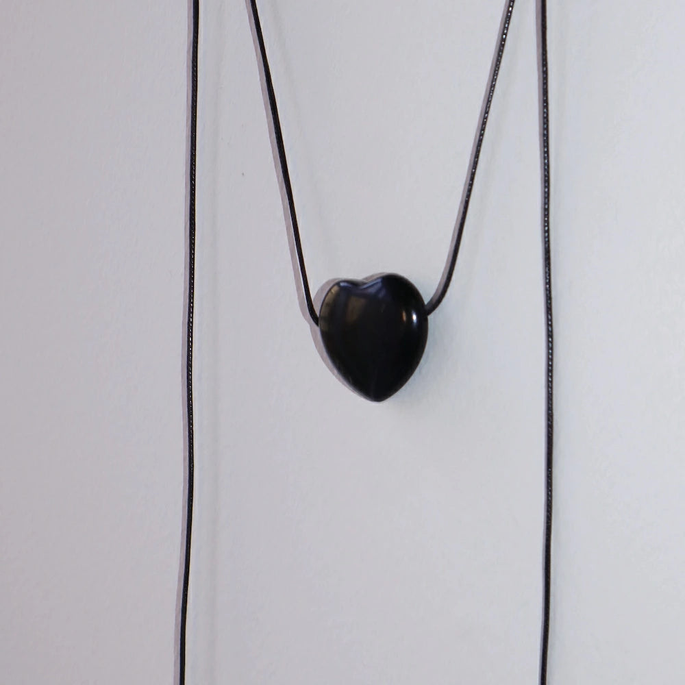 N245 stainless heart black necklace