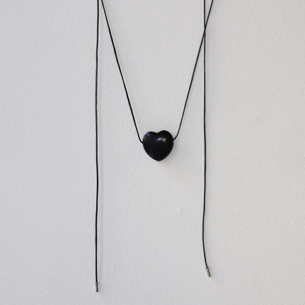 N245 stainless heart black necklace