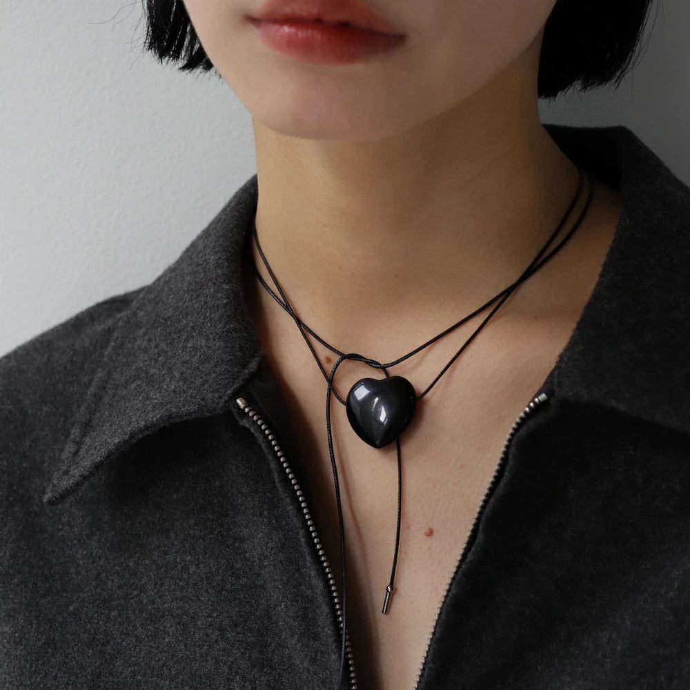 N245 stainless heart black necklace