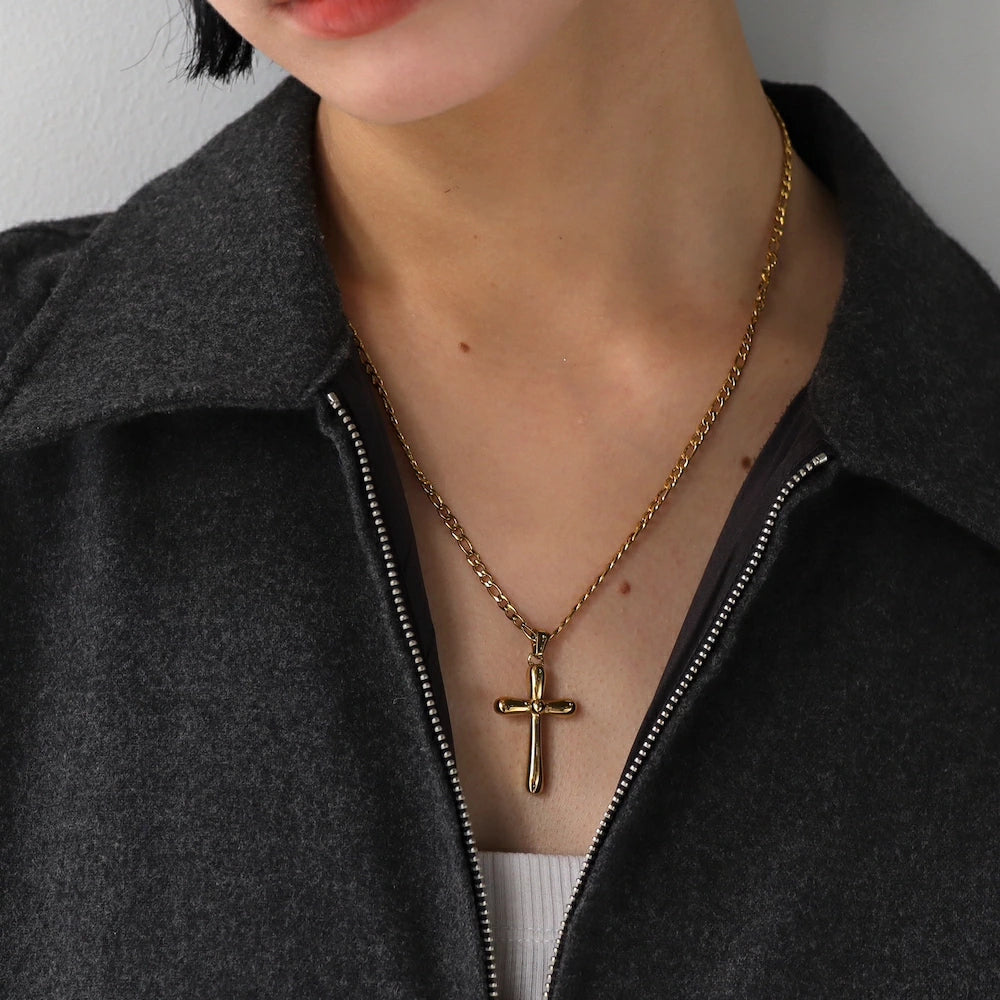 N228 stainless gold cross necklace