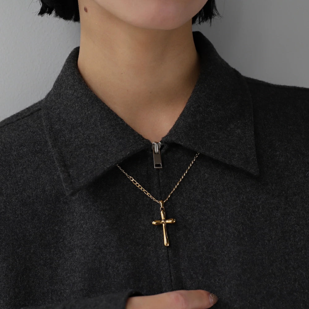 N228 stainless gold cross necklace