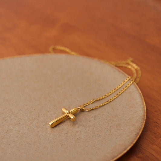 N228 stainless gold cross necklace