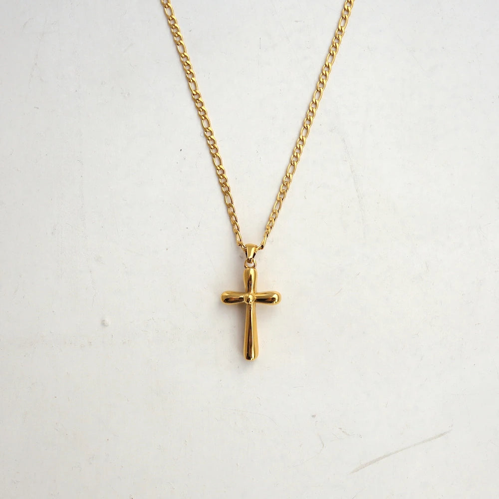 N228 stainless gold cross necklace