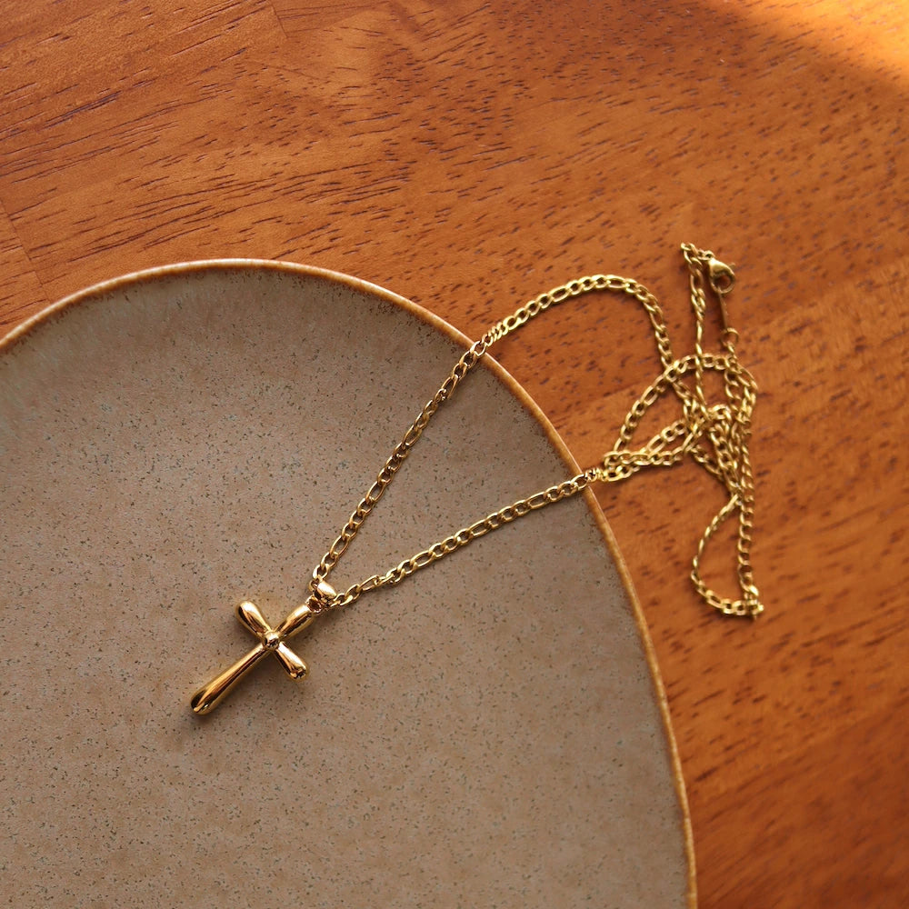 N228 stainless gold cross necklace