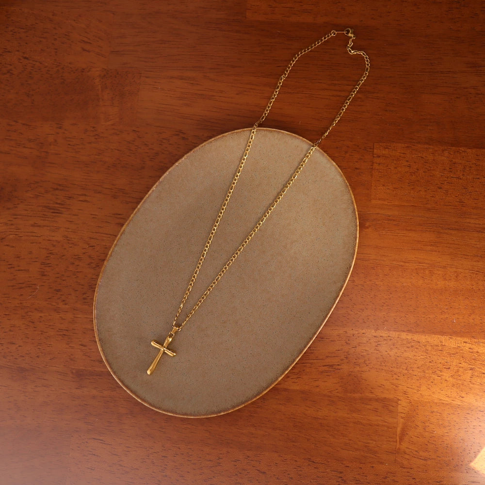 N228 stainless gold cross necklace