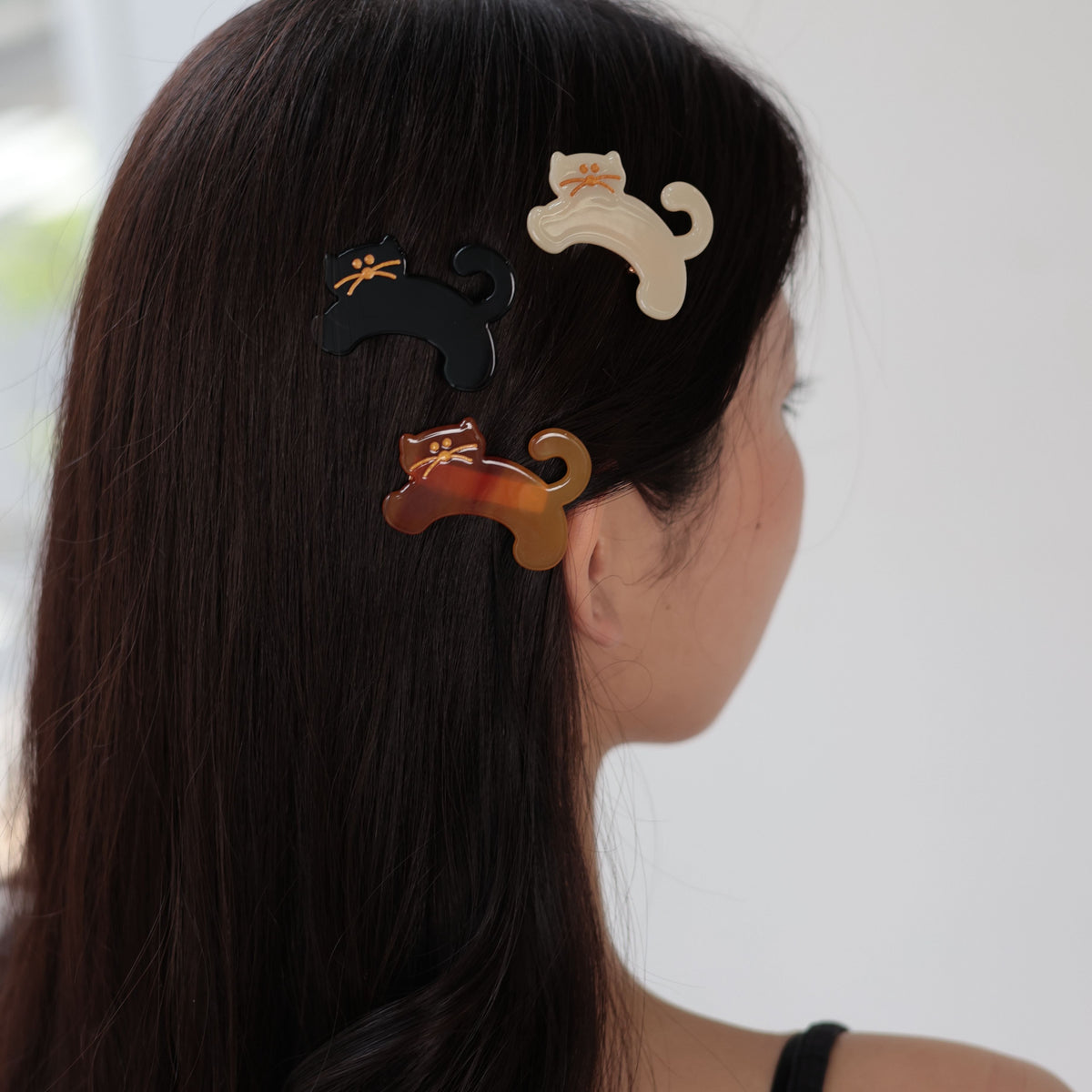 H048ヘアアクセサリーヘアピンヘアクリップ猫前髪クリップ髪留めレディースシンプルおしゃれオケージョンヘアアレンジブラックブラウンアイボリージュエリーajiro