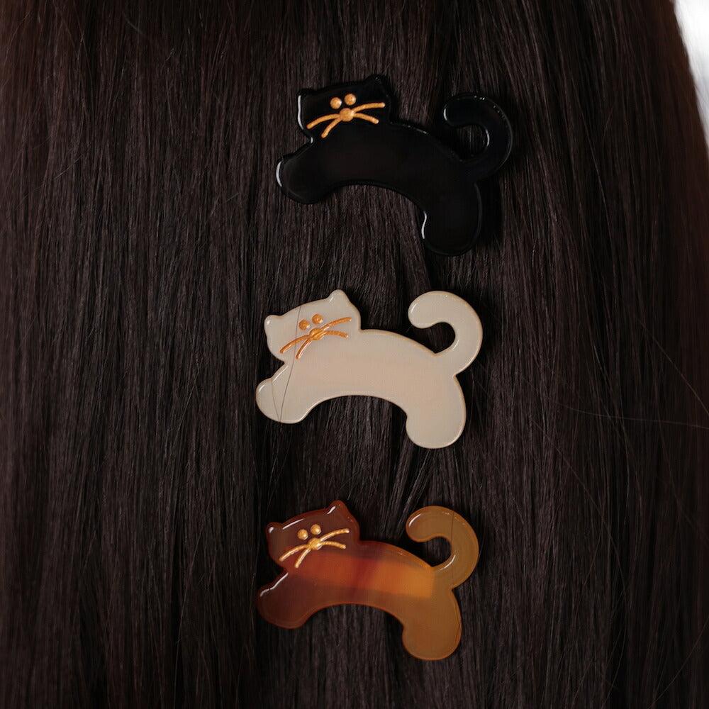H048ヘアアクセサリーヘアピンヘアクリップ猫前髪クリップ髪留めレディースシンプルおしゃれオケージョンヘアアレンジブラックブラウンアイボリージュエリーajiro