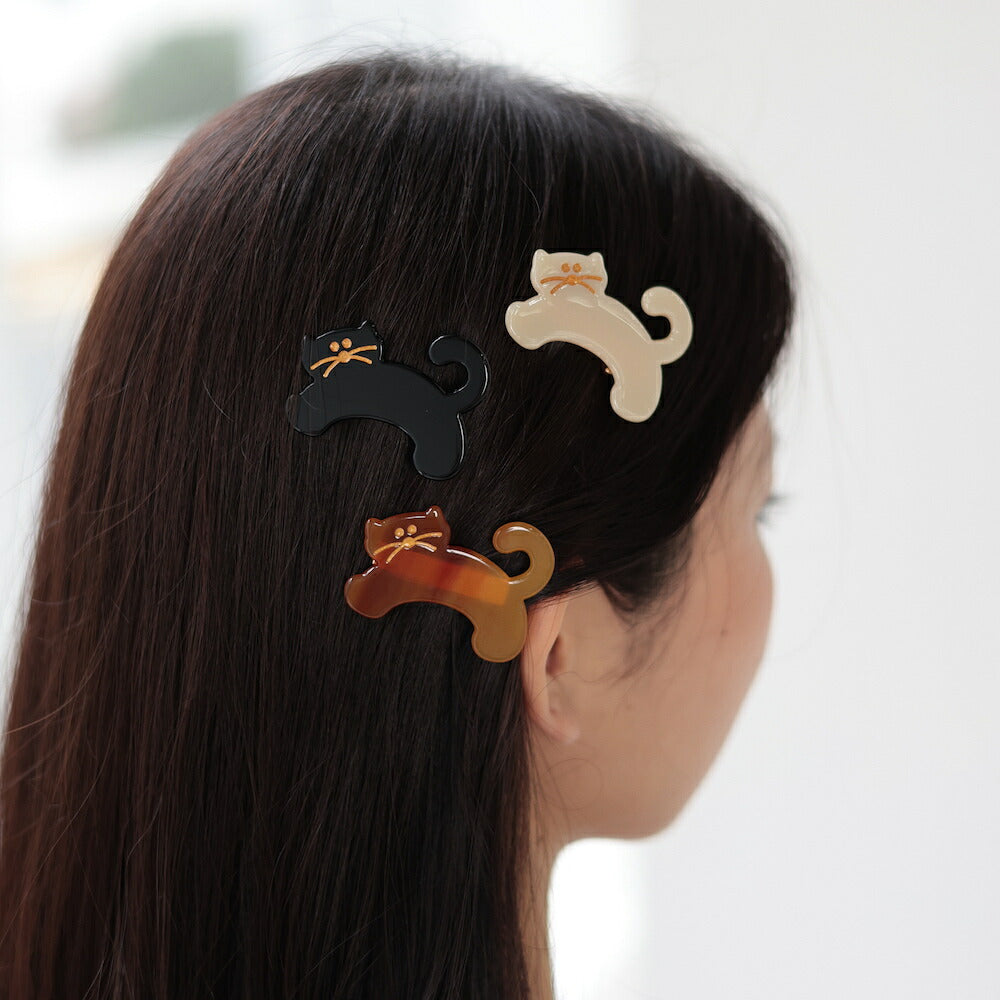 H048ヘアアクセサリーヘアピンヘアクリップ猫前髪クリップ髪留めレディースシンプルおしゃれオケージョンヘアアレンジブラックブラウンアイボリージュエリーajiro