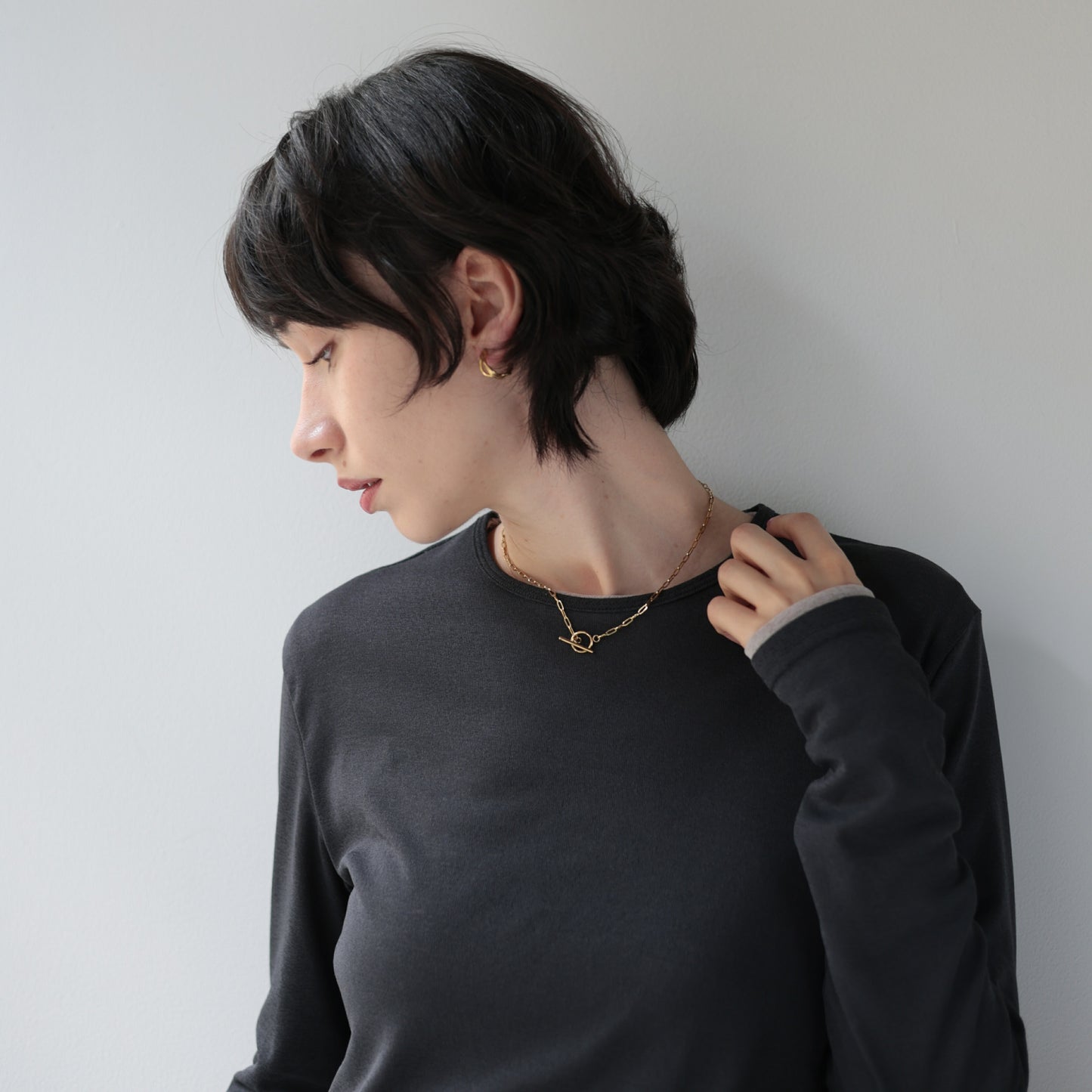 N279ネックレスチョーカーサージカルステンレス金属アレルギー対応ゴールドラリエットあずきチェーン華奢シンプル首元すっきり軽量つけっぱなしOK大人カジュアルおしゃれレディース重ね付けミニマルデザイン