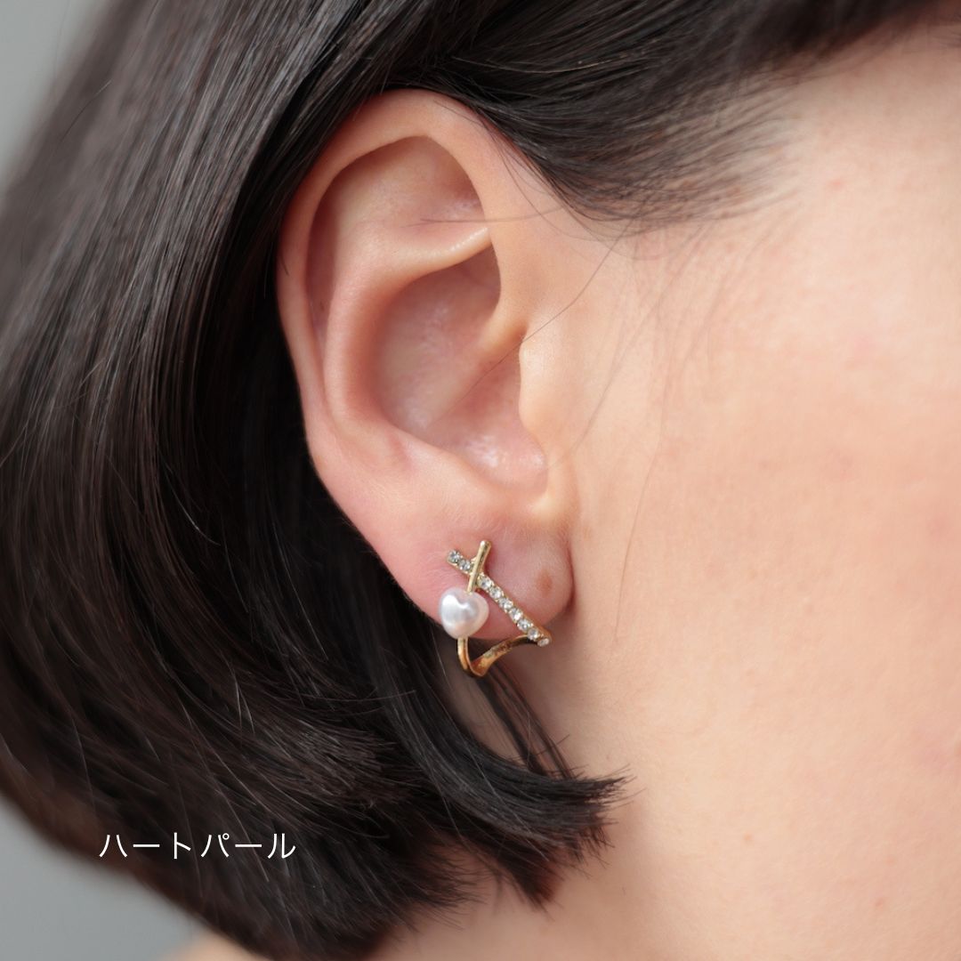 P411ピアスイヤリングパールジルコニアハートリボンキラキラ高見えゴールド上品レディース女性プレゼントギフトオフィス入学式卒業式結婚式フォーマルセレモニーエレガント華やかビーズハート型揺れる大人可愛いブライダル