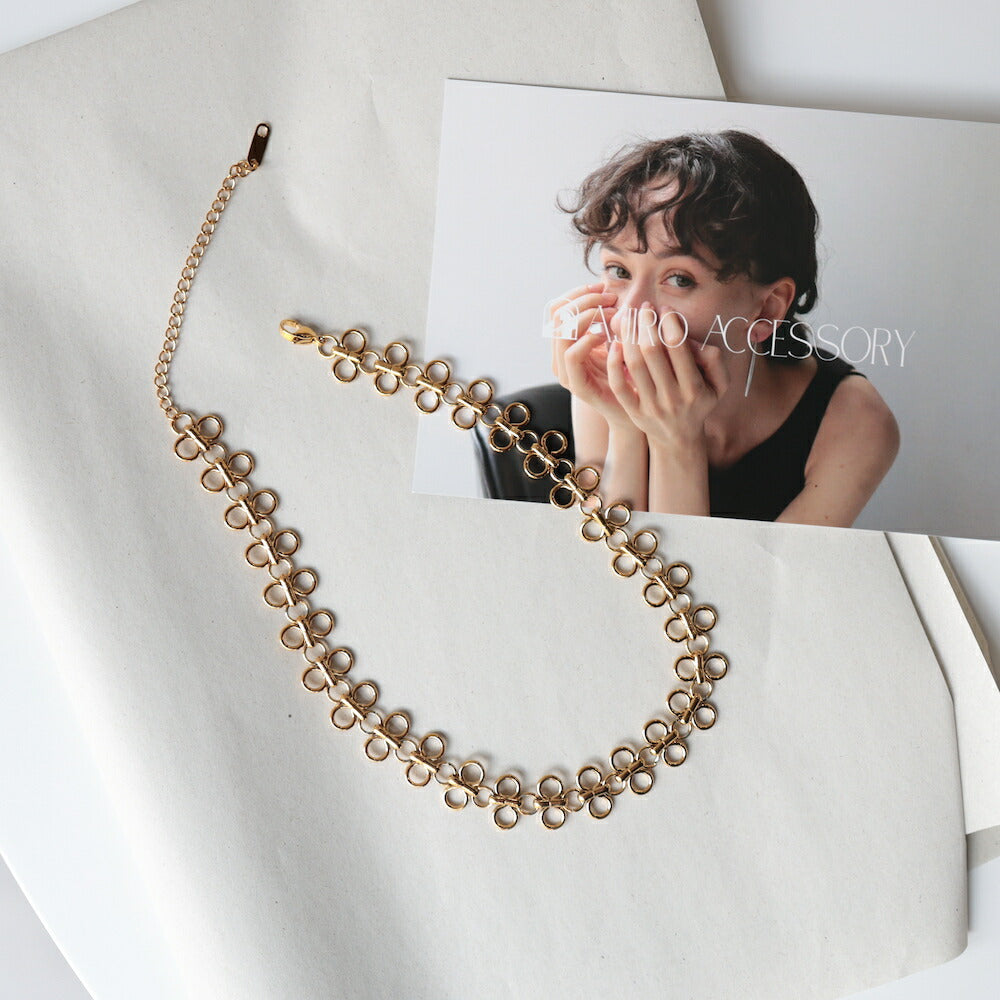 N068ネックレスサージカルステンレス金属アレルギー対応ゴールドレディースおしゃれユニークデザインチョーカー首元アクセK18コーティング錆びない軽量人気ギフトプレゼント女性高見えジュエリーシンプル個性トレンド