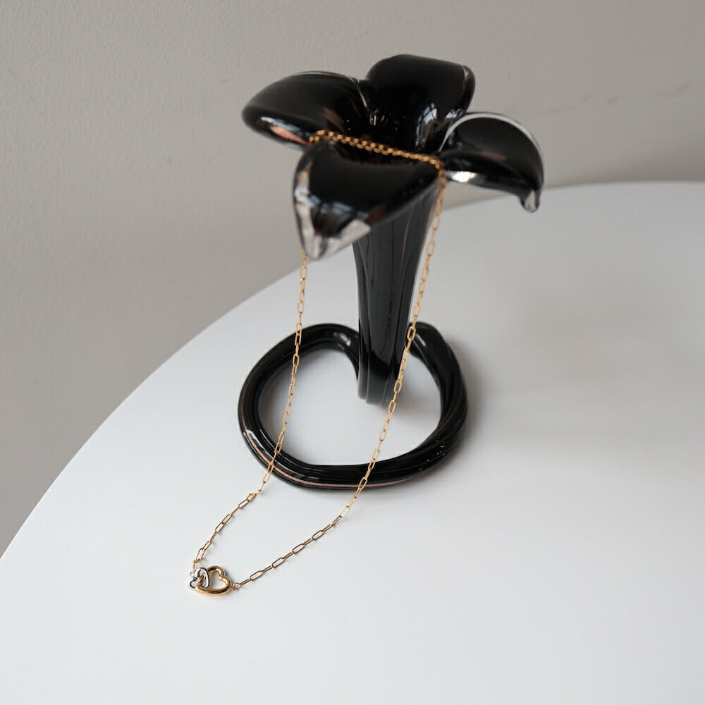 N103ネックレスサージカルステンレス金属アレルギー対応長あずきチェーンハートゴールドバイカラーおしゃれレディース女性人気錆びない付けっぱなし軽量上品ギフトプレゼントジュエリーK18コーティングシンプル高見え