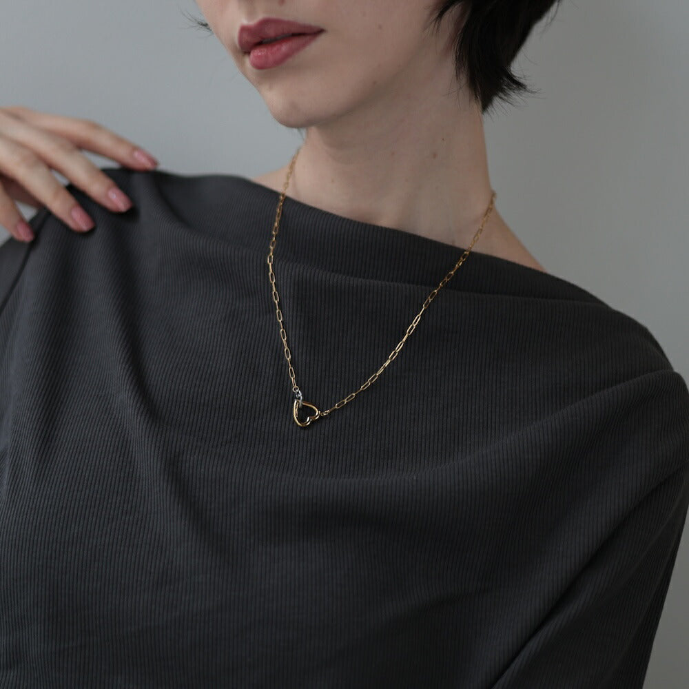 N103ネックレスサージカルステンレス金属アレルギー対応長あずきチェーンハートゴールドバイカラーおしゃれレディース女性人気錆びない付けっぱなし軽量上品ギフトプレゼントジュエリーK18コーティングシンプル高見え