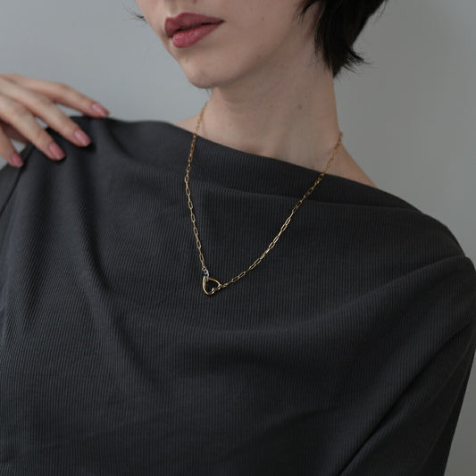 N103ネックレスサージカルステンレス金属アレルギー対応長あずきチェーンハートゴールドバイカラーおしゃれレディース女性人気錆びない付けっぱなし軽量上品ギフトプレゼントジュエリーK18コーティングシンプル高見え