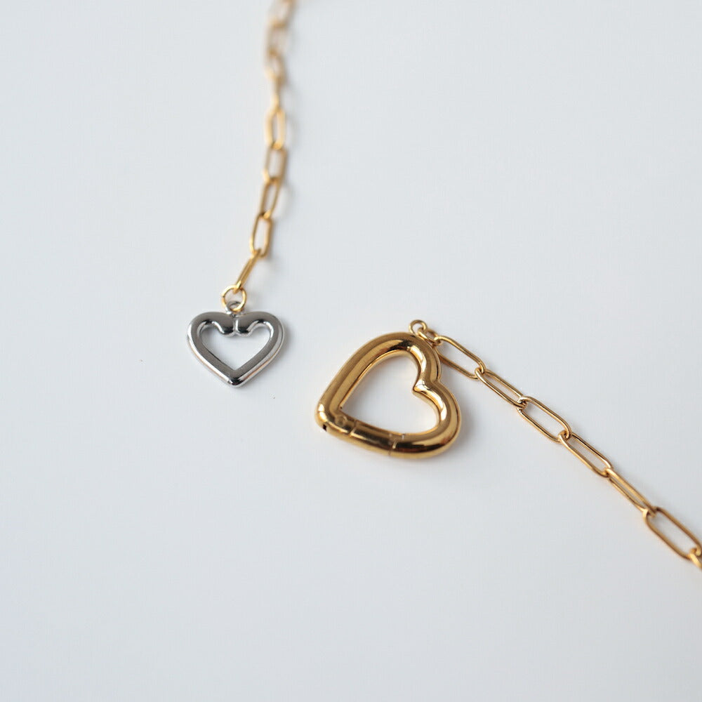 N103ネックレスサージカルステンレス金属アレルギー対応長あずきチェーンハートゴールドバイカラーおしゃれレディース女性人気錆びない付けっぱなし軽量上品ギフトプレゼントジュエリーK18コーティングシンプル高見え