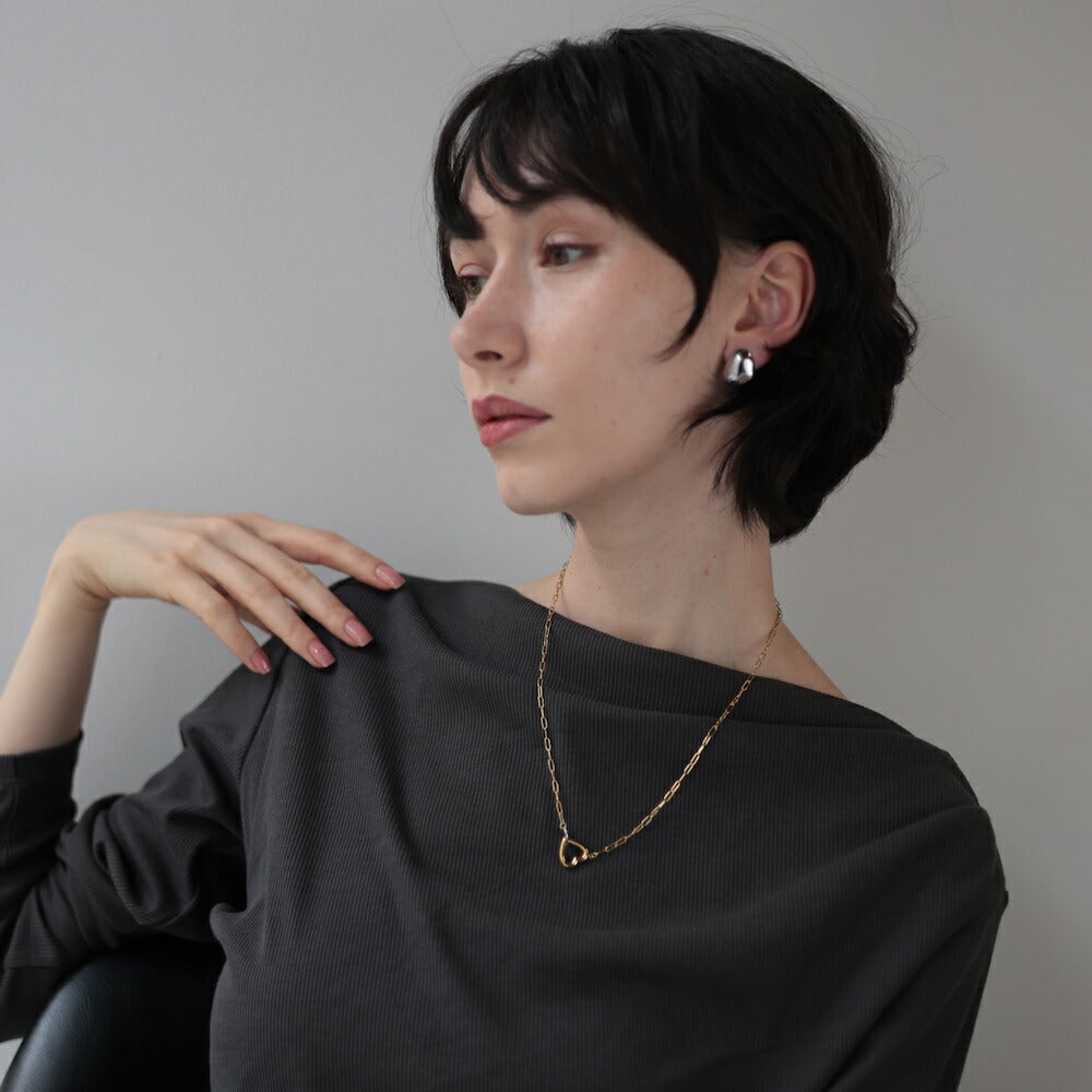 N103ネックレスサージカルステンレス金属アレルギー対応長あずきチェーンハートゴールドバイカラーおしゃれレディース女性人気錆びない付けっぱなし軽量上品ギフトプレゼントジュエリーK18コーティングシンプル高見え