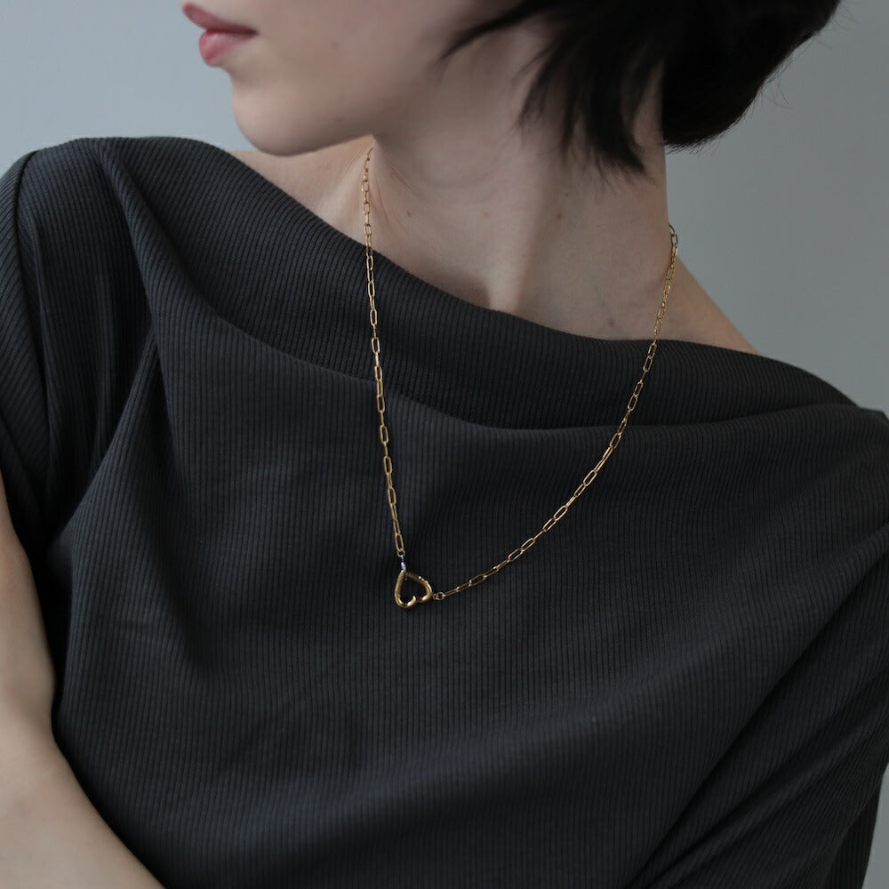 N103ネックレスサージカルステンレス金属アレルギー対応長あずきチェーンハートゴールドバイカラーおしゃれレディース女性人気錆びない付けっぱなし軽量上品ギフトプレゼントジュエリーK18コーティングシンプル高見え