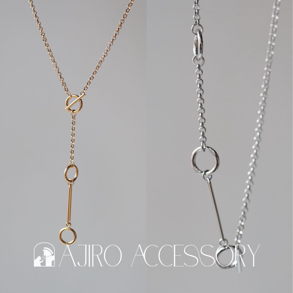 N105ネックレスサージカルステンレス金属アレルギー対応ラリエットゴールドシルバーチェーンおしゃれレディース女性人気錆びない上品デザインギフトプレゼントジュエリーK18コーティング高見えトレンドシンプル調節可能