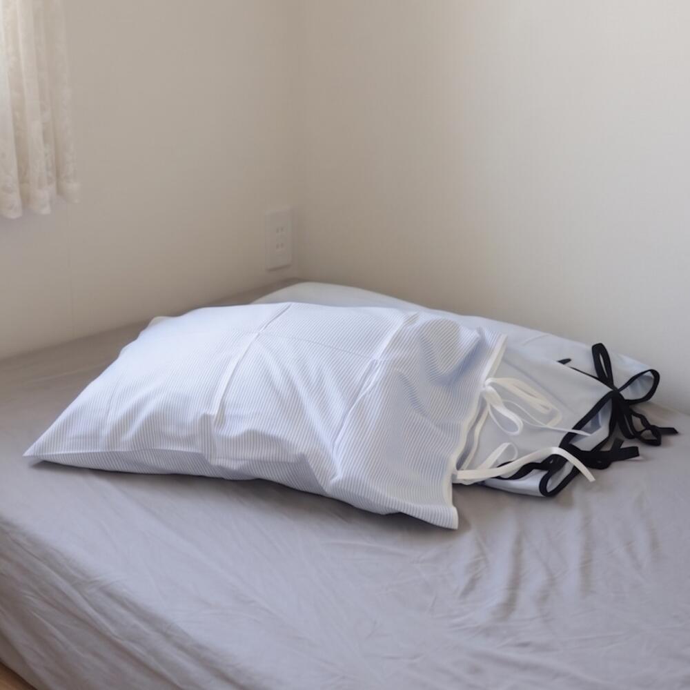 枕カバー48×74cm綿100％リボンピローケース韓国インテリア韓国風まくらカバーおしゃれかわいいコットン北欧寝具ベッドルーム洗える一人暮らし