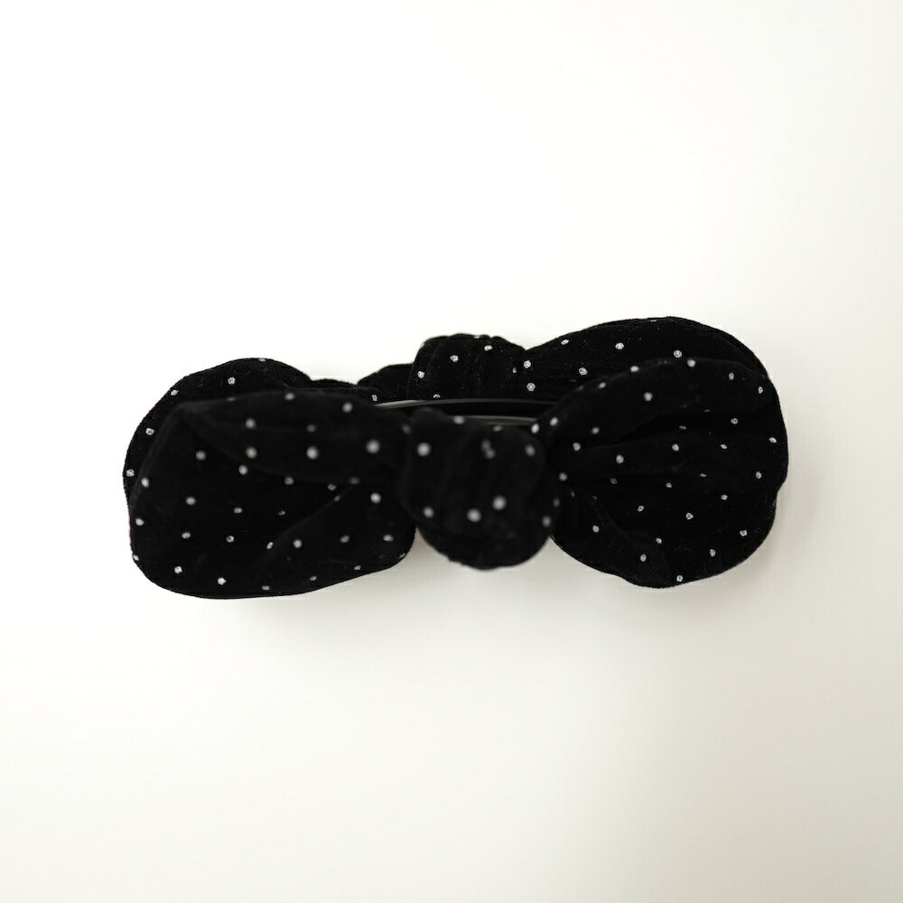 H038ヘアクリップベロアリボンドット柄バナナクリップレディースブラック大きめまとめ髪ヘアアクセサリー大人上品きれいめオフィスカジュアルデイリーおしゃれヘアアレンジプレゼント