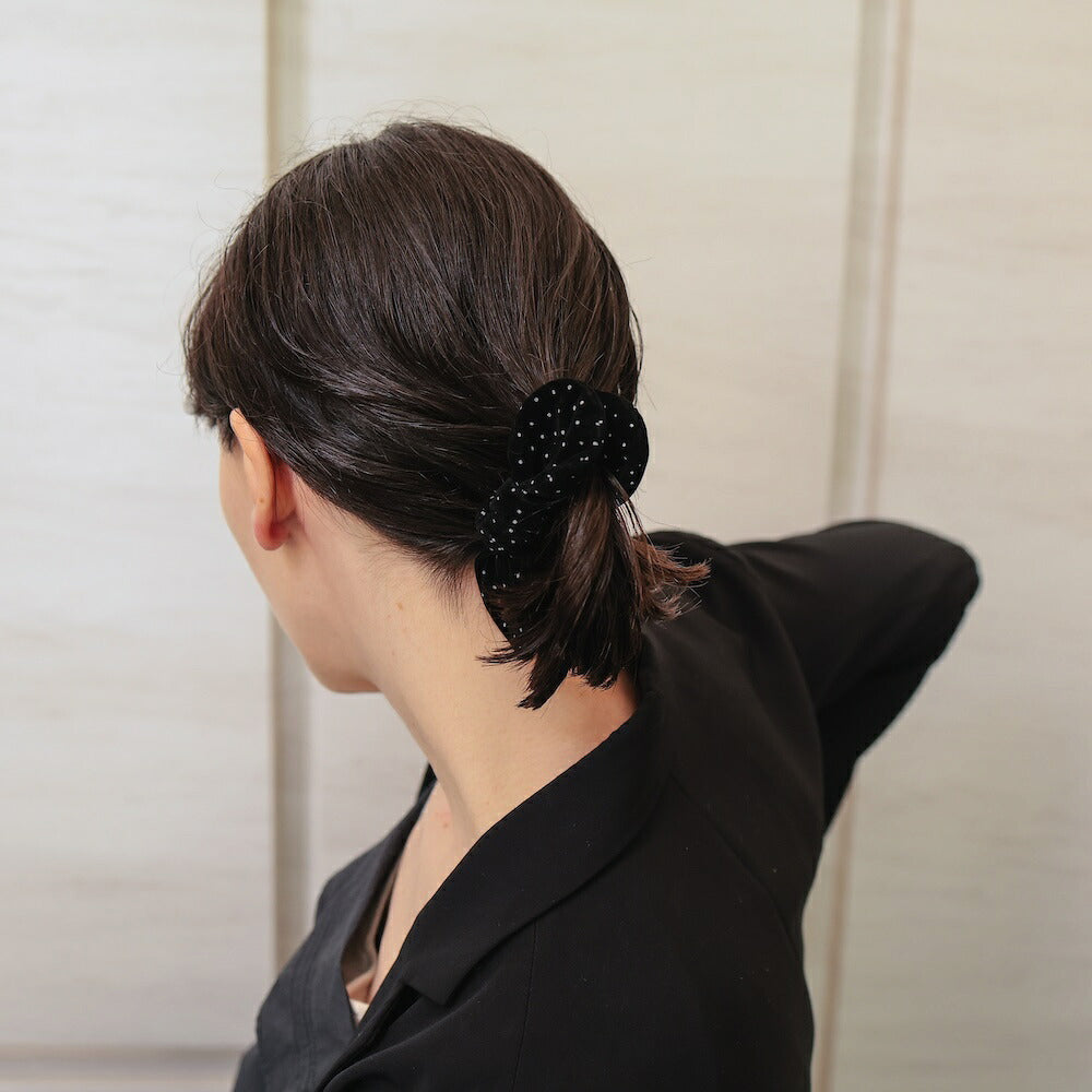 H038ヘアクリップベロアリボンドット柄バナナクリップレディースブラック大きめまとめ髪ヘアアクセサリー大人上品きれいめオフィスカジュアルデイリーおしゃれヘアアレンジプレゼント