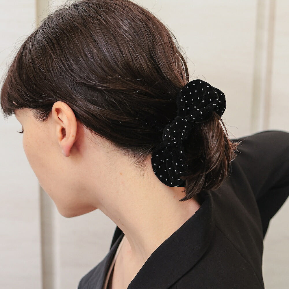 H038ヘアクリップベロアリボンドット柄バナナクリップレディースブラック大きめまとめ髪ヘアアクセサリー大人上品きれいめオフィスカジュアルデイリーおしゃれヘアアレンジプレゼント