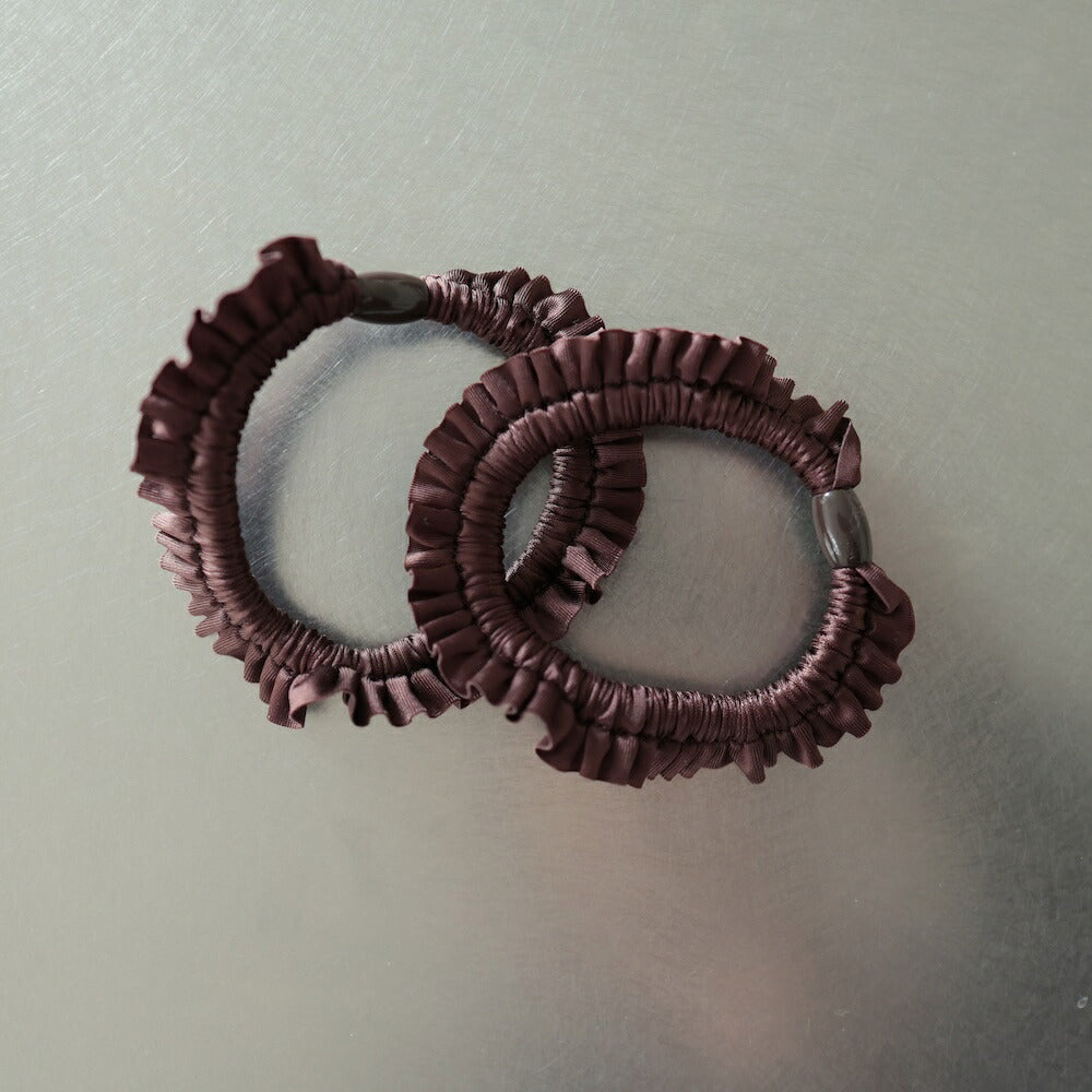 【2点セット】H018ヘアゴムミニフリルシュシュレディースヘアアクセサリー光沢大人可愛いおしゃれシンプルまとめ髪ポニーテールお団子普段使いオフィスブラックブラウンピンクギフト