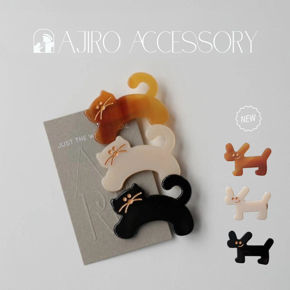 【980円OFFクーポン発行中】H048ヘアアクセサリーヘアピンヘアクリップ猫犬前髪クリップ髪留めレディースシンプルおしゃれオケージョンヘアアレンジブラックベッコウアイボリーバリュージュエリー