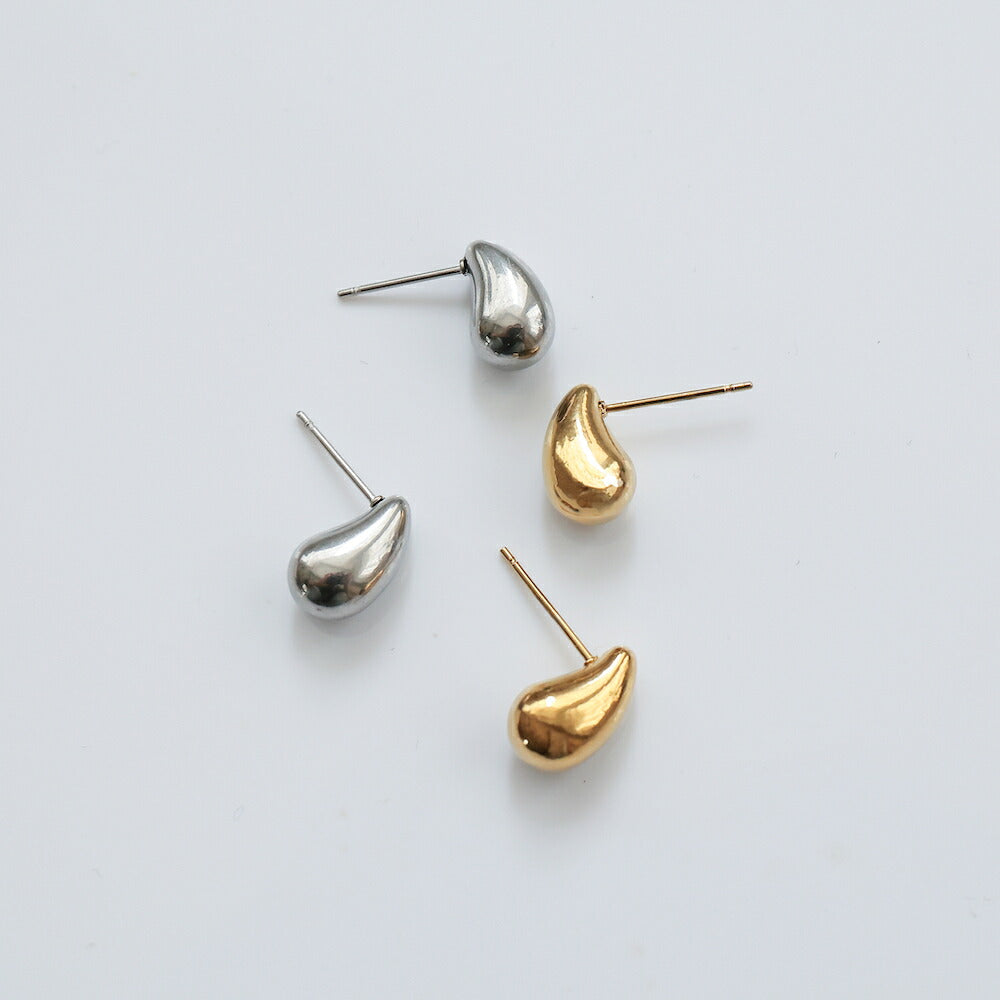 P497ピアスぷっくりドロップレディース金属アレルギー対応サージカルステンレスK18コーティングゴールドシルバー小ぶり軽量シンプル上品きれいめ大人デイリーオフィスプレゼント
