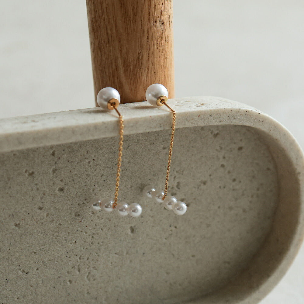 P500ピアス2WAY4連パールチェーンレディースリバーシブル揺れる軽量金属アレルギー対応Silver925ポストK18コーティングゴールド上品デイリーフォーマル結婚式ギフト