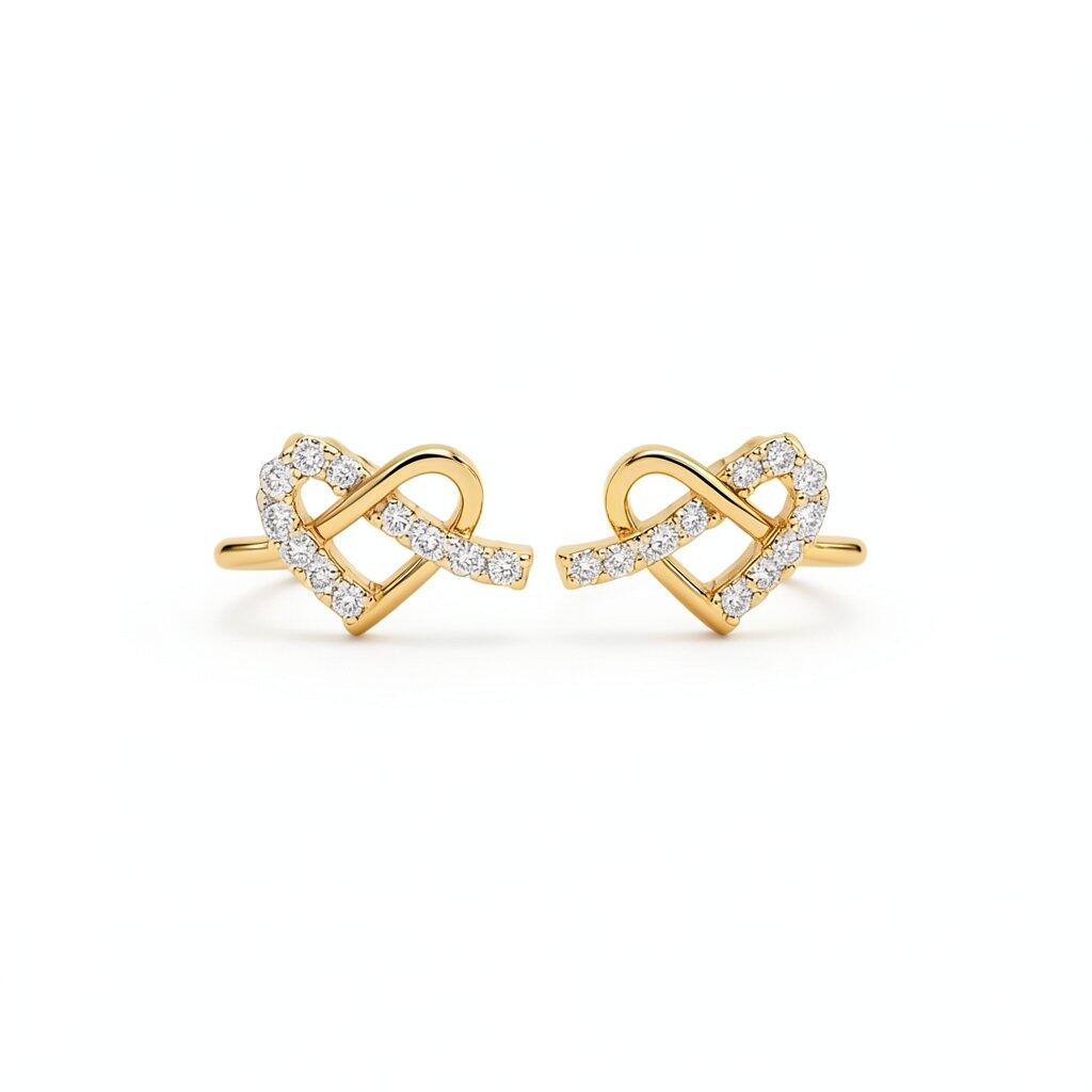 P362 Pierce Earrings Heart Gold Elegant Delicate Gift Stylish Minimal Ladies