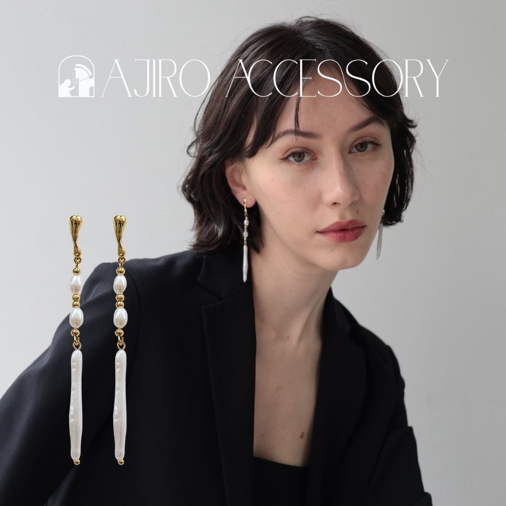 P499ピアススティックパールロングドロップレディース金属アレルギー対応K18コーティングゴールド揺れる軽量華奢上品きれいめ大人可愛いデイリーオフィス結婚式フォーマル