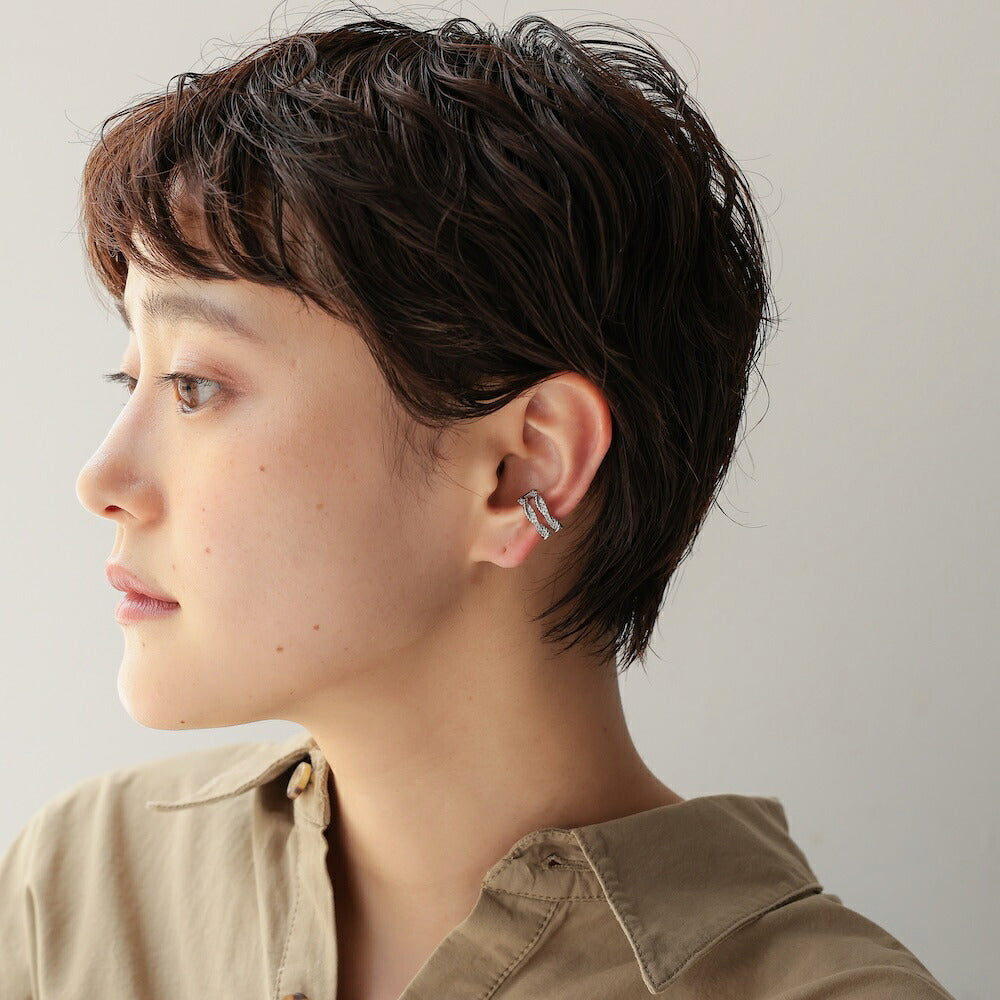 C007イヤーカフダブルラインツイストロープビジューゴールドシルバーレディースイヤリングイヤカフノンホールキラキラ上品大人可愛いきれいめ華やかデイリー結婚式フォーマルギフト