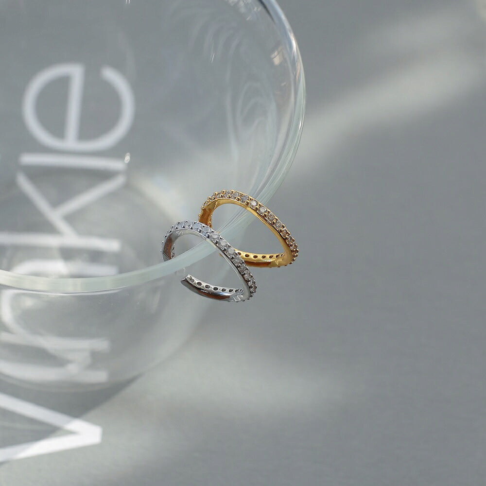C009イヤーカフフルエタニティビジュージルコニア金属アレルギー対応K18コーティングゴールドシルバー軽量イヤリングレディース上品きれいめデイリーオフィス結婚式フォーマルギフト
