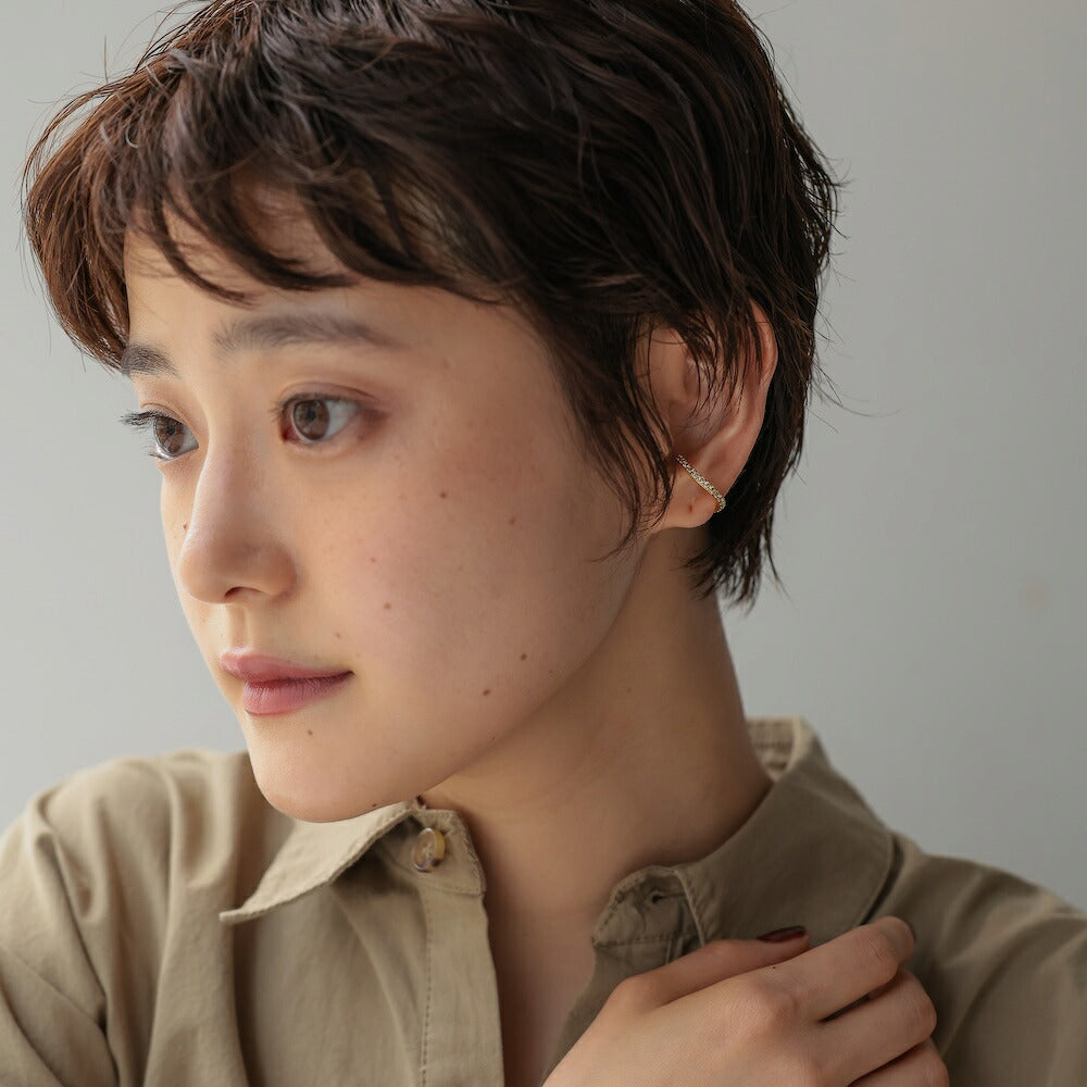 C009イヤーカフフルエタニティビジュージルコニア金属アレルギー対応K18コーティングゴールドシルバー軽量イヤリングレディース上品きれいめデイリーオフィス結婚式フォーマルギフト