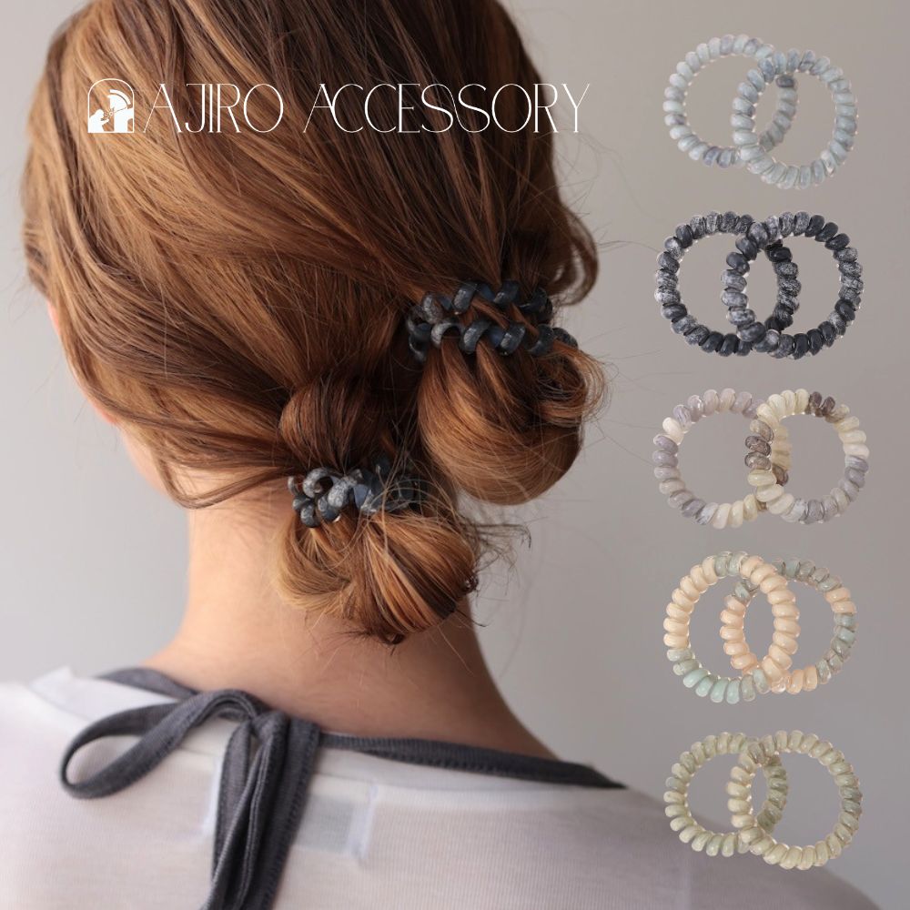 H066ヘアゴムスプリングゴムストーン風マーブルニュアンスカラーレディース樹脂ヘアアクセサリー跡がつきにくいまとめ髪ポニーテールお団子大人可愛いきれいめカジュアルデイリー