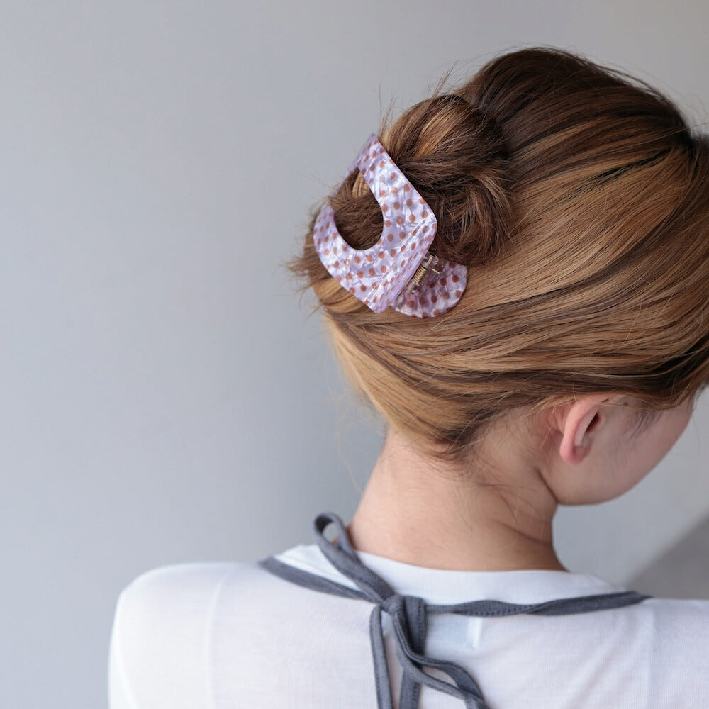 H078ヘアクリップドット柄水玉オーバルくり抜きアクリルヘアアクセサリーレディースまとめ髪ヘアアレンジ大人可愛い上品きれいめレトロデイリーオフィス普段使い
