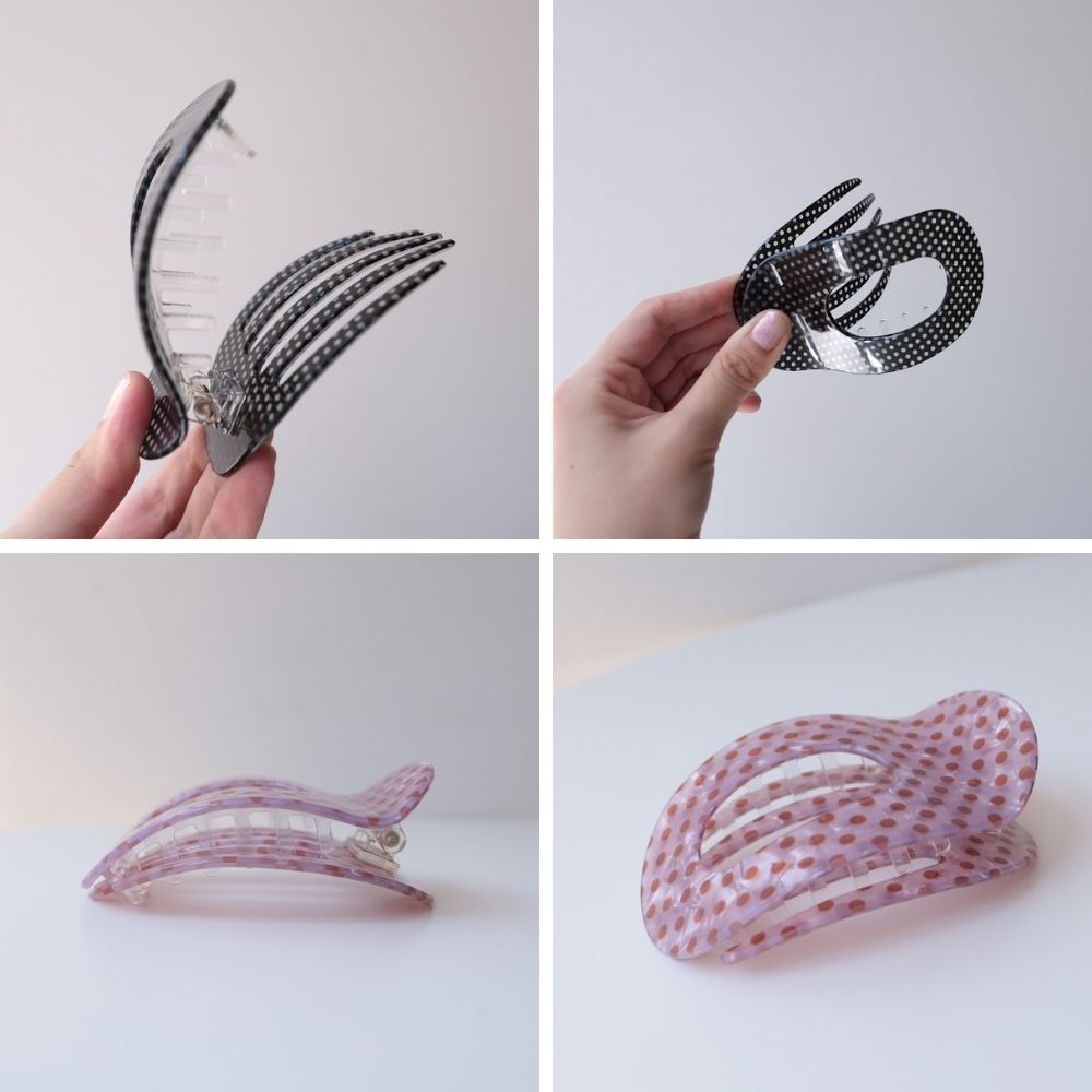 H078ヘアクリップドット柄水玉オーバルくり抜きアクリルヘアアクセサリーレディースまとめ髪ヘアアレンジ大人可愛い上品きれいめレトロデイリーオフィス普段使い