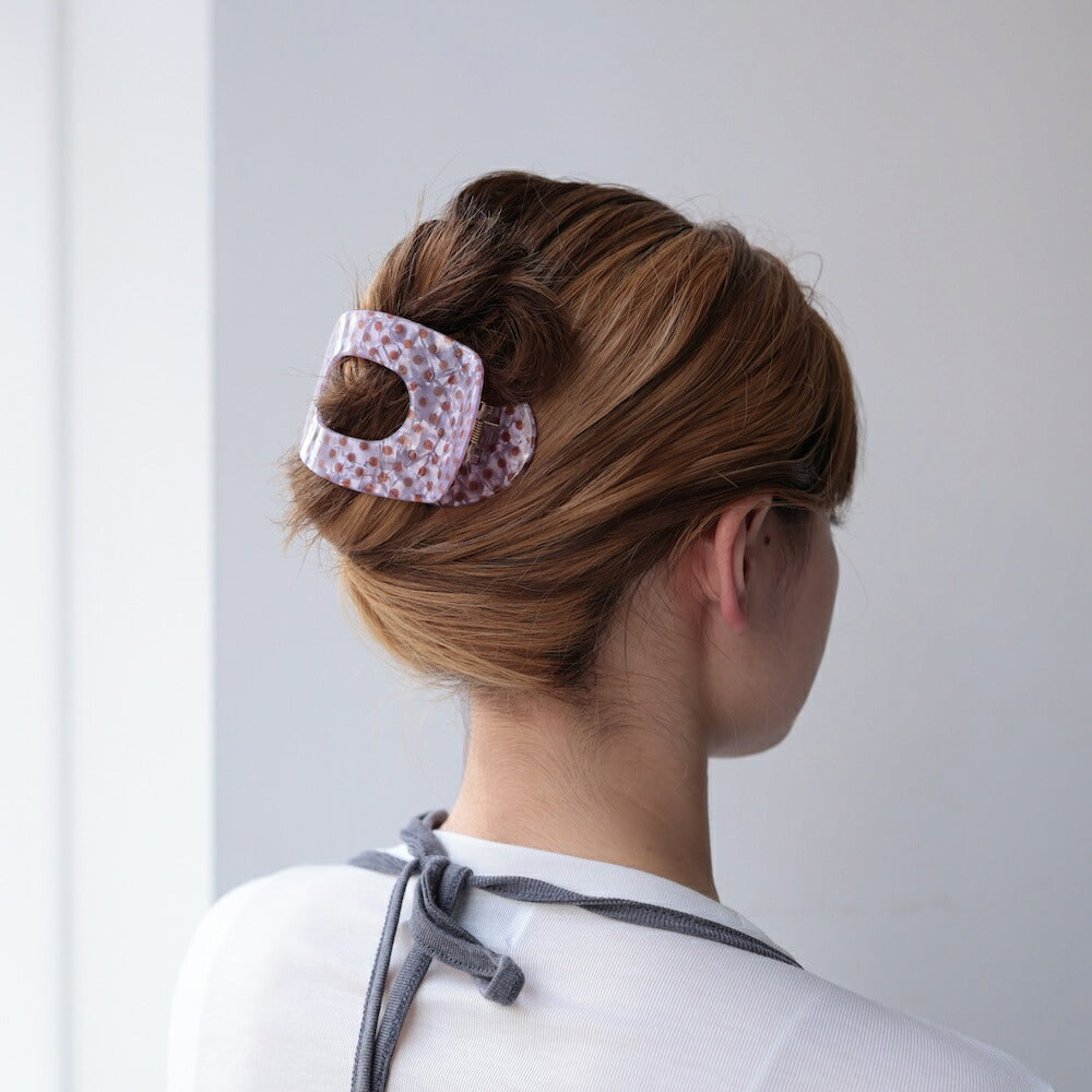 H078ヘアクリップドット柄水玉オーバルくり抜きアクリルヘアアクセサリーレディースまとめ髪ヘアアレンジ大人可愛い上品きれいめレトロデイリーオフィス普段使い