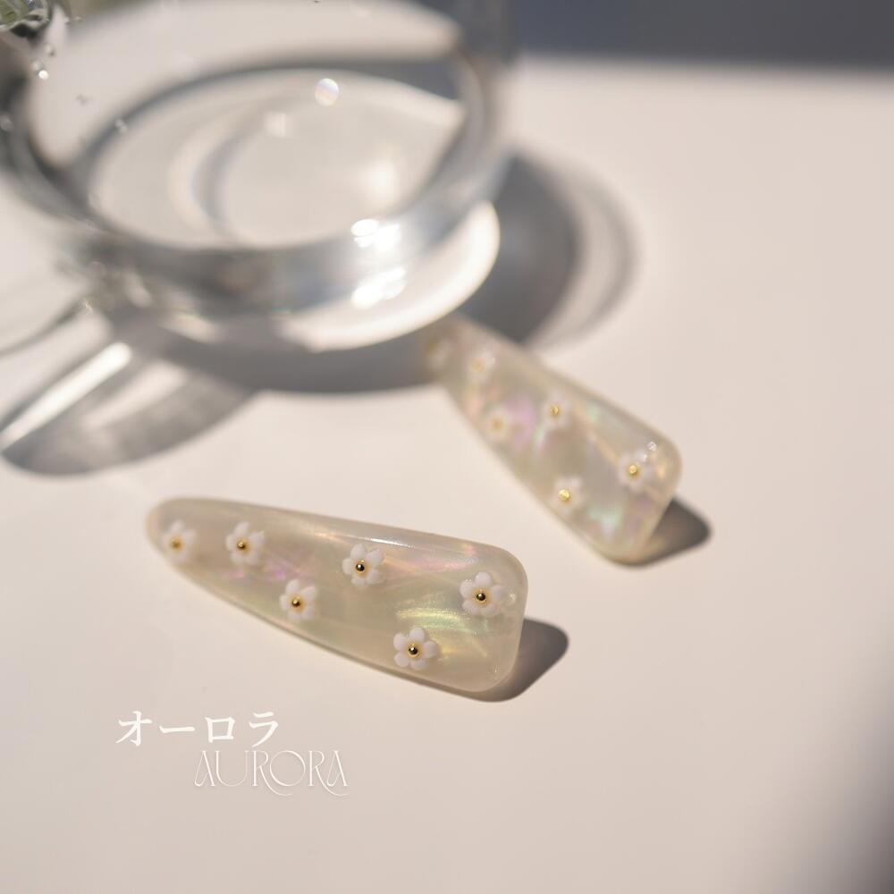 H077【2点セット】ヘアクリップヘアピン花フラワー小花アクリルオーロラマーブルべっ甲風ヘアアクセ髪留め髪飾り大人かわいいおしゃれ